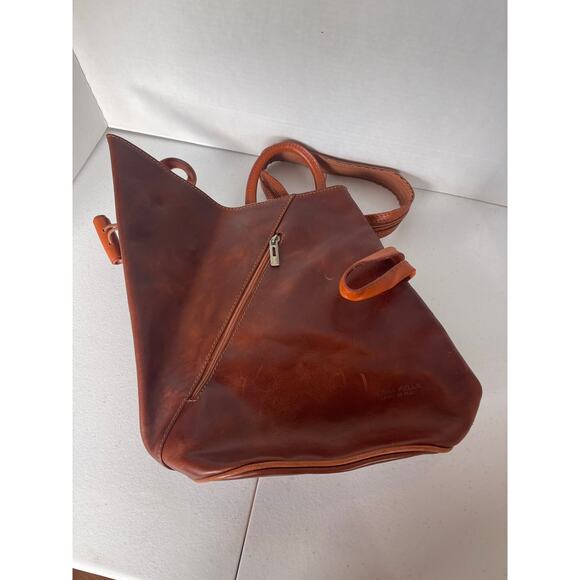 Vera Pelle Made in Italy Leather Shoulder Zip Sling backpack - Picture 4 of 8